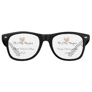 Mr & Mrs name happy Valentine's day gold heart Retro Sunglasses