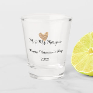 Mr & Mrs name happy Valentine's day gold heart Shot Glass