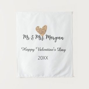 Mr & Mrs name happy Valentine's day gold heart Tapestry