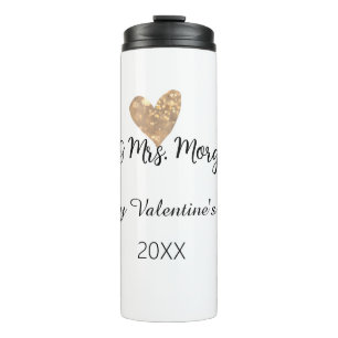 Mr & Mrs name happy Valentine's day gold heart  Thermal Tumbler