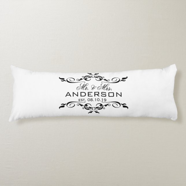 Mr. & Mrs. Name Personalised Wedding Date Gift Body Cushion (Front)