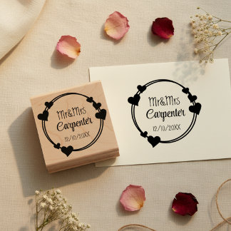 Mr&Mrs Names and Wedding Date Romantic Stamp