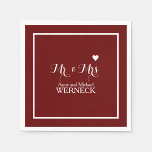 Mr & Mrs names dark Red Wedding Napkins