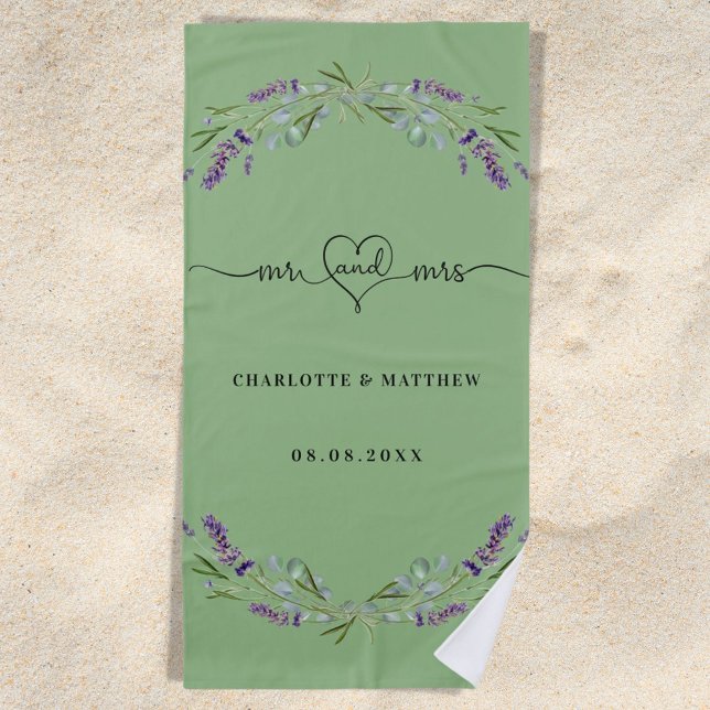 Mr mrs newly weds lavender sage green wedding beach towel (Creator Uploaded)