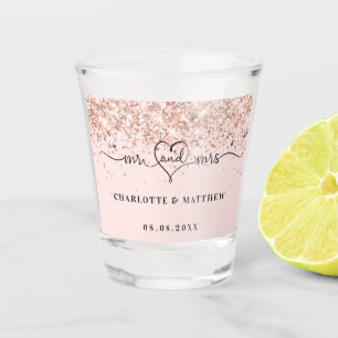 Mr mrs newly weds rose gold wedding shot glass