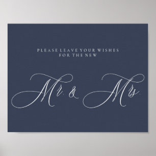 Mr Mrs Newly Weds Script Simple Navy Poster