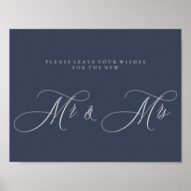 Mr Mrs Newly Weds Script Simple Navy Poster (Front)