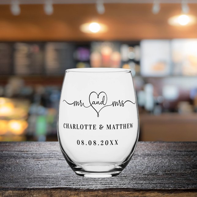 Mr mrs newly weds wedding party stemless wine glass (Creator Uploaded)