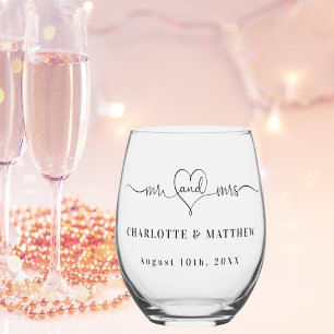 Mr mrs newly weds wedding party stemless wine glass