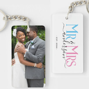 Mr & Mrs Newlywed Couple Wedding Anniversary Photo Key Ring
