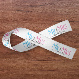 Mr & Mrs Newlywed Couple Wedding Gift Wrap White Satin Ribbon