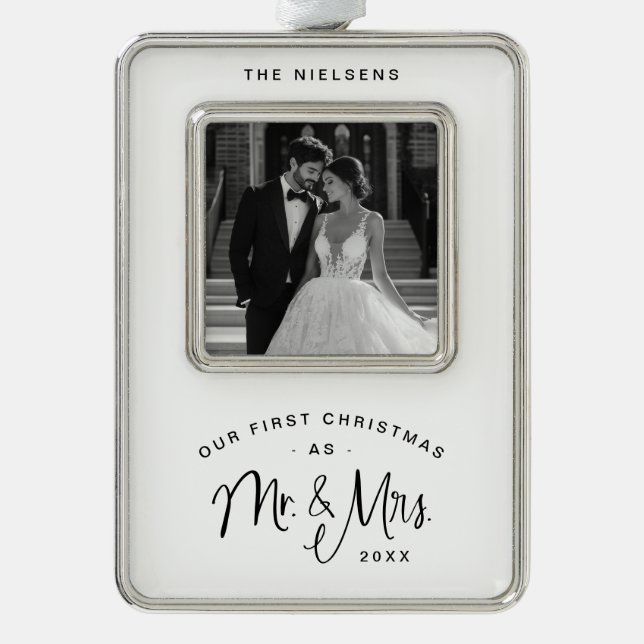 Mr Mrs Newlywed Photo Framed Christmas Ornament (Front)