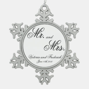 Mr. & Mrs. Newlywed Snowflake Pewter Christmas Ornament