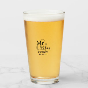 Mr. & Mrs. Newlywed Surname with Wedding Date Glass