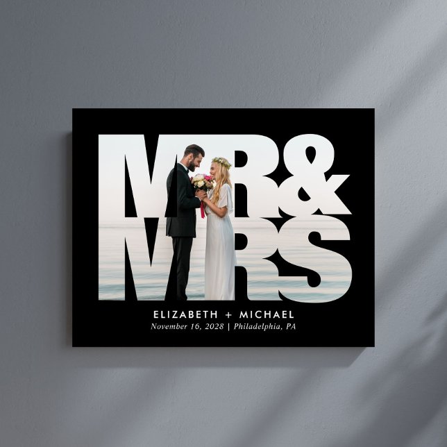 Mr Mrs Newlyweds Photo Wedding Black Acrylic Sign (Creator Uploaded)
