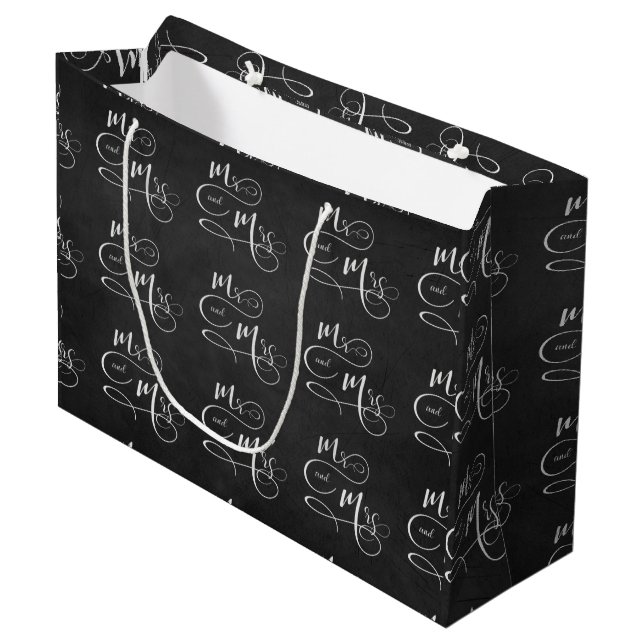 Mr. & Mrs. on black chalkboard Large Gift Bag (Front Angled)