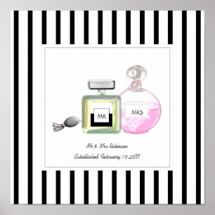 Mr & Mrs Perfume Bottles Personalised Wedding Poster