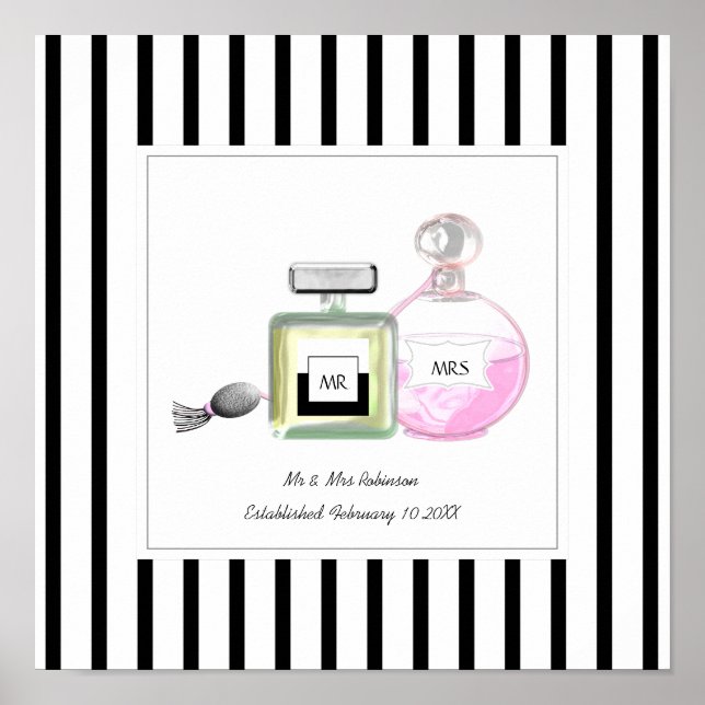 Mr & Mrs Perfume Bottles Personalised Wedding Poster (Front)
