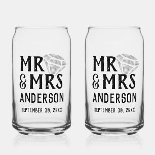 Mr & Mrs Personalised Beer Glass Can Set