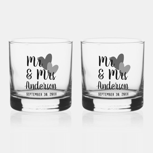 Mr & Mrs Personalised Stemless Rocks Glass Set (Front)