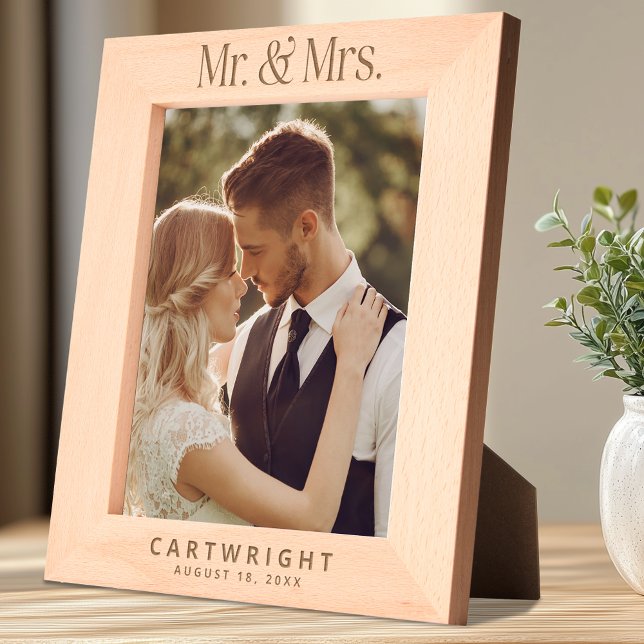 Mr Mrs Personalised Wedding Etched Frames (Shown on 8" x 10" portrait size)