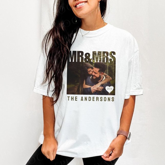 Mr & Mrs Photo Block Heart Anniversary Name T-Shirt (Mr & Mrs Photo Block Heart Anniversary Name T-Shirt
)