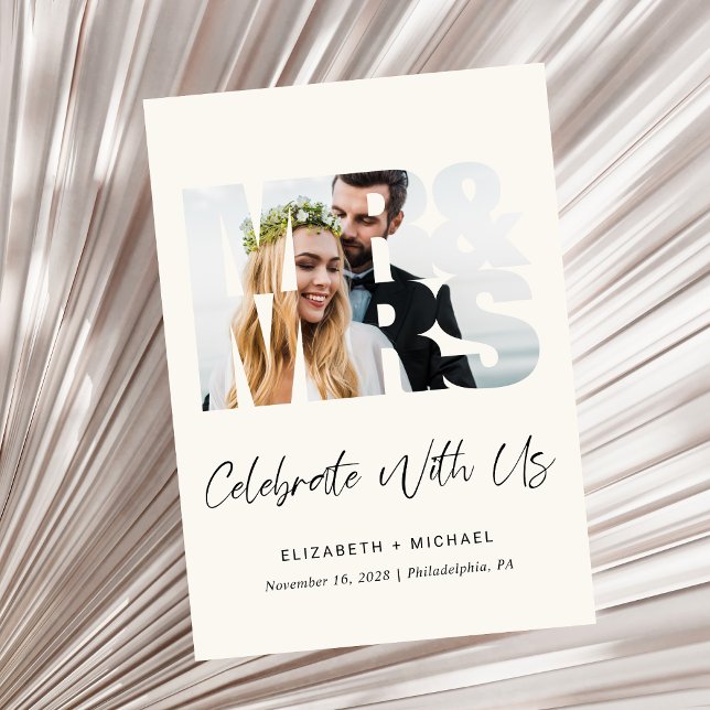 Mr Mrs Photo Cream Wedding Reception Invitation (A chic photo wedding reception invitation to set the tone for an unforgettable event)