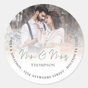Mr Mrs Photo Return Name Address Wedding Classic Round Sticker