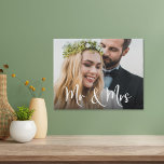 Mr Mrs Photo Wedding Faux Canvas Print<br><div class="desc">Custom wedding faux canvas print to celebrate your special day with "Mr & Mrs" in a large stylish white script overlaying your favourite wedding photo.</div>