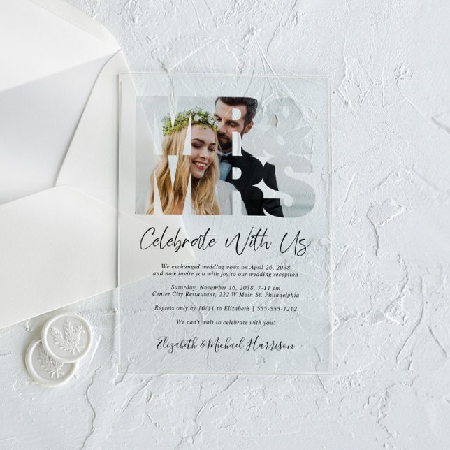 Mr Mrs Photo Wedding Reception Acrylic Invitations (Make your wedding reception unforgettable with stunning acrylic invitations—modern, elegant, unique!)