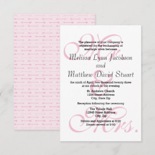 Mr. & Mrs. Pink-3x5 Wedding & Reception Invitation