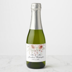 Mr & Mrs Pink Romantic Rose Wedding Sparkling Wine Label