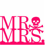 Mr & Mrs Pink Skull Cake Topper Standing Photo Sculpture<br><div class="desc">Decorate your wedding cake with this simple,  yet daring cake topper from Kustom By Kris. It reads "Mr." and "Mrs." with a skull and crossbones between them.</div>