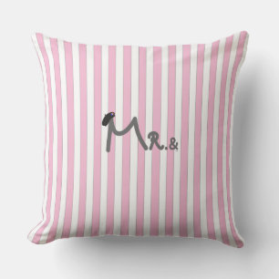Mr. & Mrs - pink stripes Pillow with pink bow
