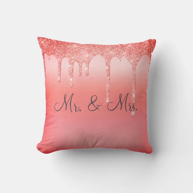 Mr. & Mrs Pretty Glitter Wedding Keepsake Elegant Cushion (Front)