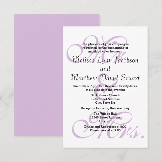 Mr. & Mrs. Purple - 3x5 Wedding & Reception Invite (Front/Back)