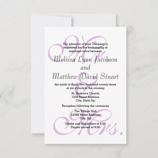 Mr. & Mrs. Purple - 3x5 Wedding & Reception Invite (Front)