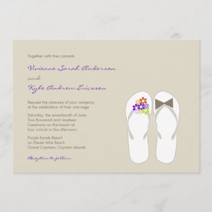 Mr & Mrs Purple Flip Flops Beach Wedding Invite