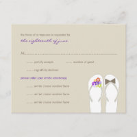 Mr & Mrs Purple Flip Flops Beach Wedding RSVP Card