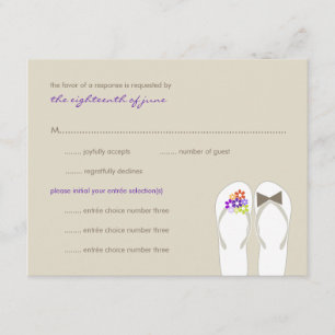 Mr & Mrs Purple Flip Flops Beach Wedding RSVP Card