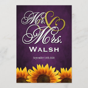 Mr & Mrs Purple Sunflower Wedding Invitations