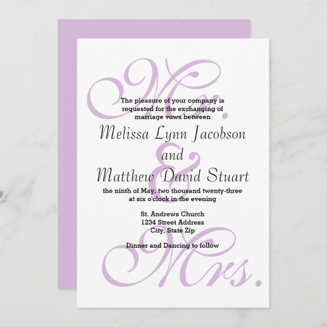 Mr. & Mrs. Purple - Wedding Invitation (Front/Back)