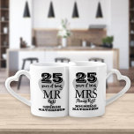 Mr Mrs Right Fun 25th Anniversary Silver Heart Coffee Mug Set<br><div class="desc">Customise the names and dates to create a fun and unique gift to celebrate a special 25th silver wedding anniversary. Designed by Thisisnotme©</div>