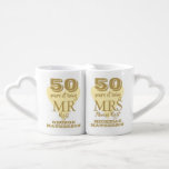 Mr Mrs Right Fun 50th Anniversary Gold Heart Coffee Mug Set<br><div class="desc">Customise the names and dates to create a fun and unique gift to celebrate a special 50th golden wedding anniversary. Designed by Thisisnotme©</div>