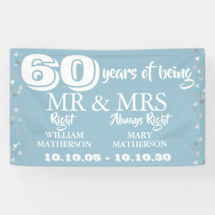 Mr Mrs Right Fun 60th Wedding Anniversary Hearts Banner
