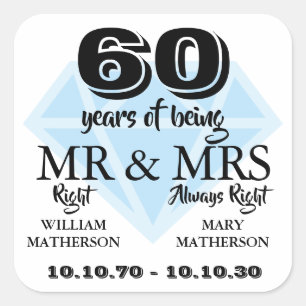 Mr Mrs Right Fun Diamond 60th Anniversary Square Sticker