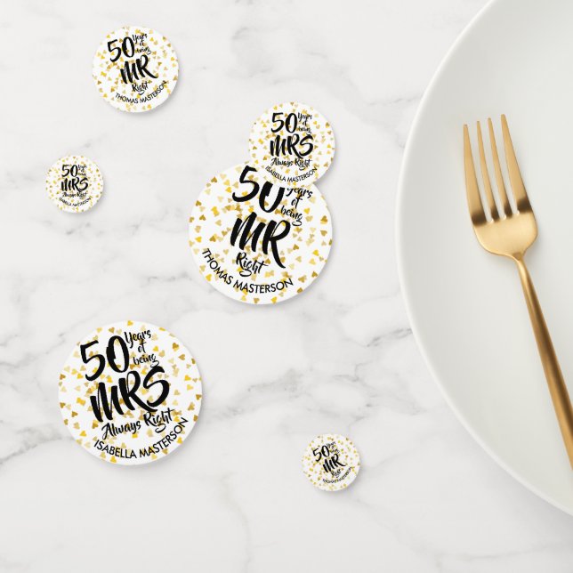 Mr Mrs Right Fun Golden 50th Anniversary Confetti (Group)