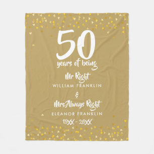 Mr Mrs Right Fun Golden 50th Anniversary Fleece Blanket