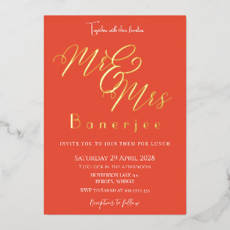 Mr & Mrs Royal Orange Red Wedding Foil Invitation