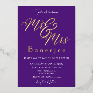 Mr & Mrs Royal Purple Wedding Foil Invitation